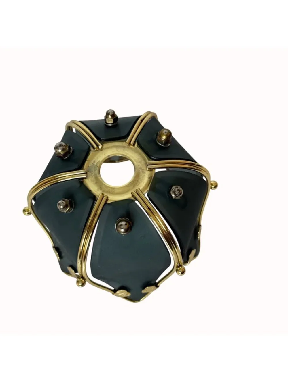 Vintage PartyLite Lotus Candle Holder Smoked Glass Brass Votive Tealight